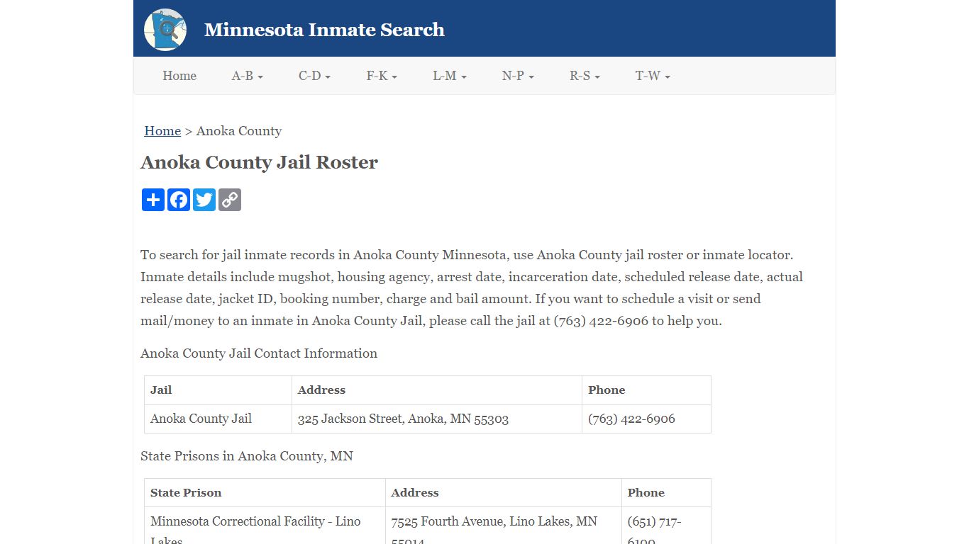 Anoka County Jail Roster - Minnesota Inmate Search